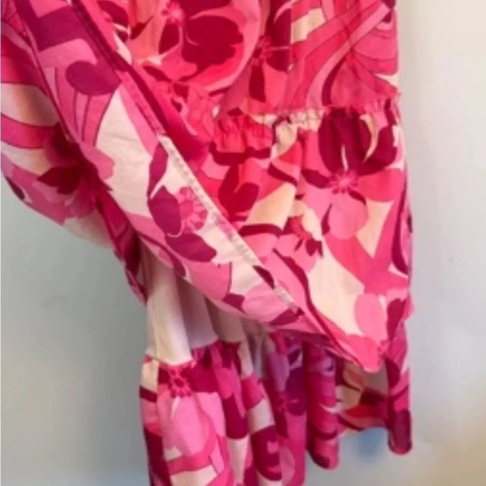 Pink Floral Maxi Skirt with Tiered Ruffle Hem